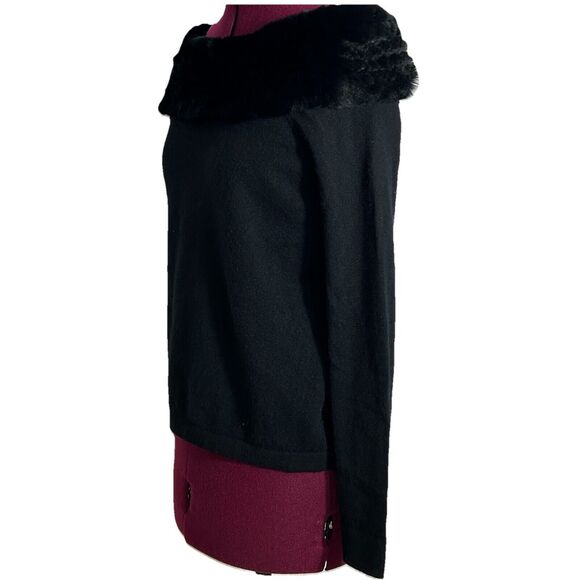 C By Bloomingdale's Cashmere Pullover Sweater Rabbit Fur Neckline Size XS Black - Picture 3 of 11